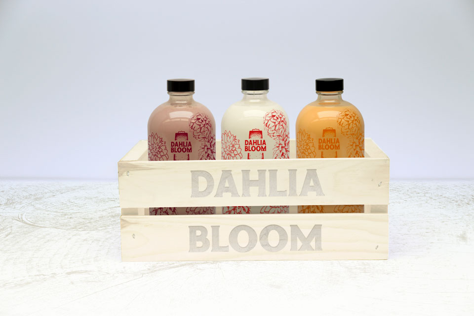 Dahlia Bloom Bottles and Crate