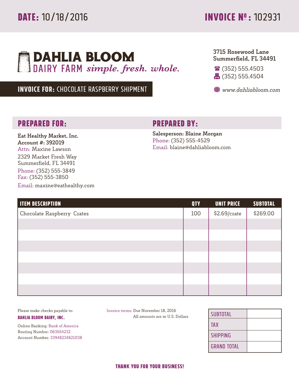 Dahlia Bloom Order Form